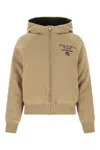 Prada Blend Hooded Jacket With Front Pockets And Ribbed Cuffs In F0040