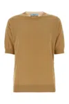 Prada Superfine Cashmere Short-sleeve Sweater In Animal Print