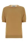 Prada Superfine Cashmere Short-sleeve Sweater In Animal Print