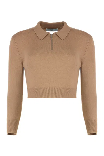 Prada Camel Cashmere Sweater In Brown
