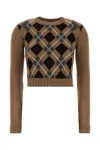 Prada Cashmere Sweater With Cropped Length And Argyle In Brown
