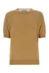 Prada Superfine Cashmere Short-sleeve Sweater In Animal Print
