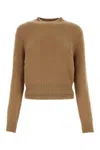 Prada Cashmere Ribbed Crew-neck Sweater In Light Brown
