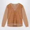 Prada Wool And Suede V-neck Sweater In Brown