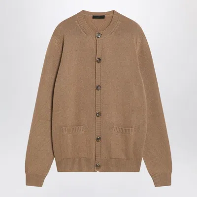 Prada Camel-coloured Cardigan In Cashmere Men In Brown
