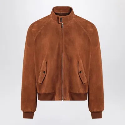 Prada Camel-coloured Suede Bomber Jacket In Orange