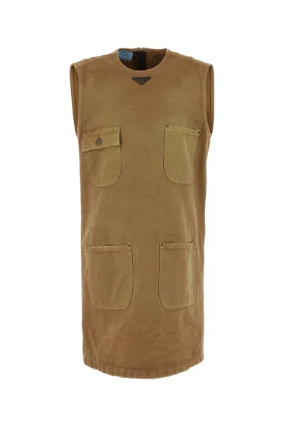 PRADA PRADA CAMEL COTTON MINI DRESS