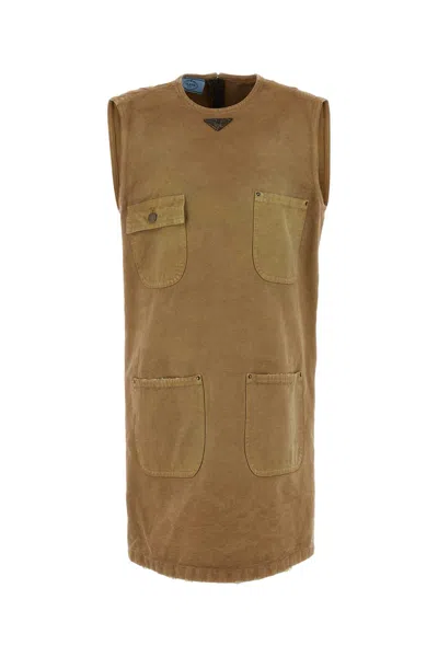 Prada Mini Abito In Cotone Cammello Donna In Beige