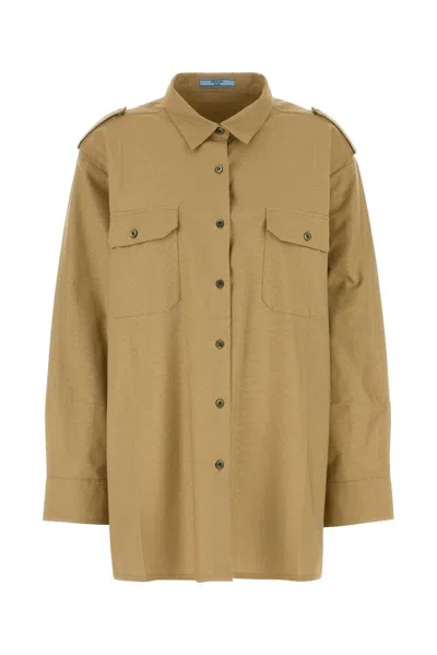 Prada Camel Cotton Oversize Shirt In Brown