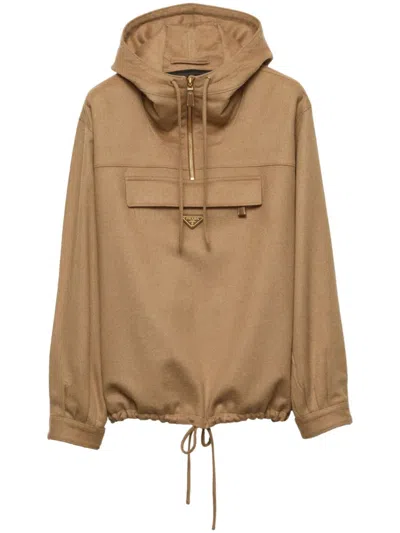 Prada Camel Hair Anorak In Brown