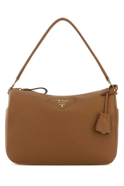 Prada Camel Leather Medium Shoulder Bag In Brown