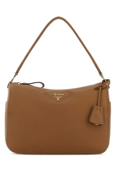 Prada Camel Leather Medium Shoulder Bag In Brown