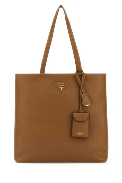 Prada Camel Leather Shopping Bag In Brown