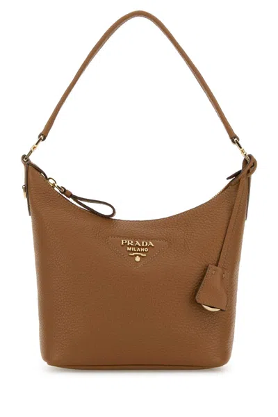 Prada Camel Leather Shoulder Bag In Brown