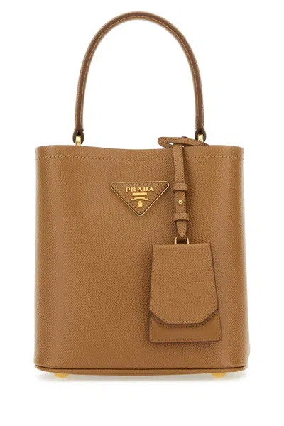 Prada Camel Leather Small Panier Handbag In Cream