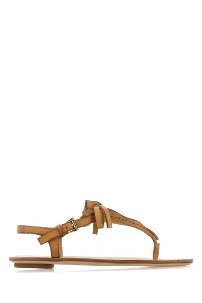 Prada Camel Leather Thong Sandals In Brown