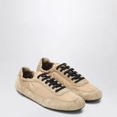 Prada Women Ivory Re-nylon And Suede Collapse Sneakers In Neutral