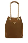 Prada Re-nylon Mariner Bucket Bag With Braided Handles In Brown