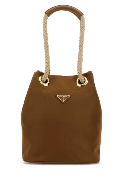Prada Camel Re-nylon  Mariner Bucket Bag In Brown