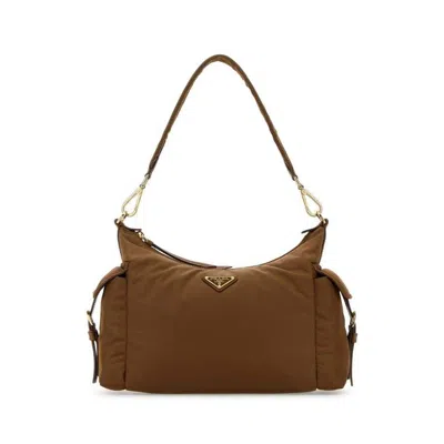 Prada Camel Re-nylon Shoulder Bag Brandy Poliammidericiclata-vitello Borse A Mano In Brown