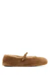 Prada Shearling Flat Ballerina Shoes With Buckle Strap In Brown