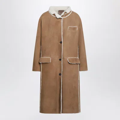 Prada Camel Shearling Coat In Nude