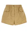 Prada Stretch Cotton Blend Shorts With Button Detail In Brown