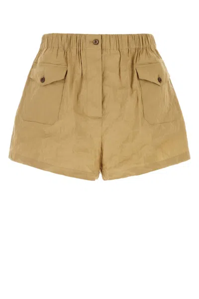PRADA CAMEL STRETCH COTTON BLEND SHORTS