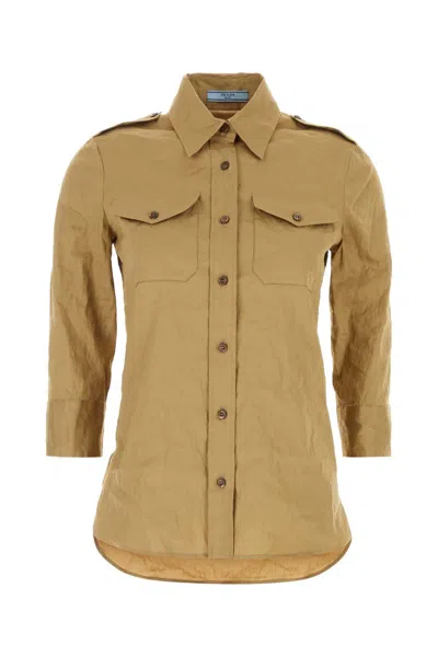 PRADA PRADA CAMEL STRETCH POPLIN SHIRT