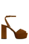 Prada Women's Suede Platform Sandals In Cognac
