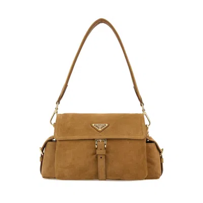 Prada Camel Suede Shoulder Bag