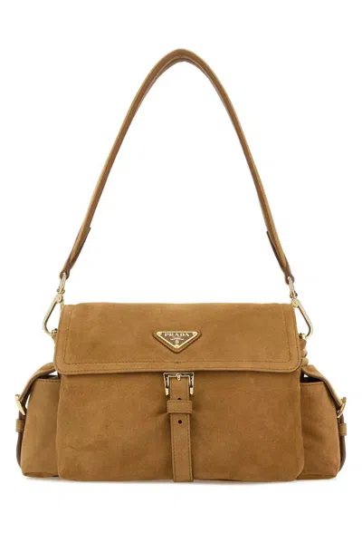 Prada Camel Suede Shoulder Bag In Orange
