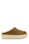 Prada Shearling Lining Suede Slippers In Blue