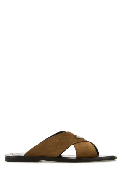 PRADA CAMEL SUEDE SLIPPERS
