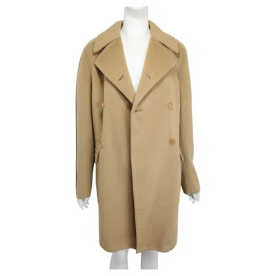 Pre-owned Prada Camel Wool Angora Goat Hair Double Breasted Coat In Brown