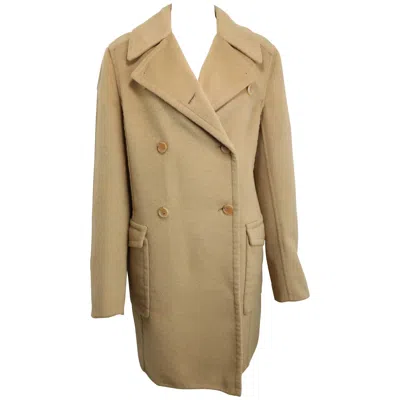 Pre-owned Prada Camel Wool Angora Goat Hair Double Breasted Coat In Brown