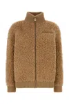 Prada Camel Wool Blend Cardigan In White