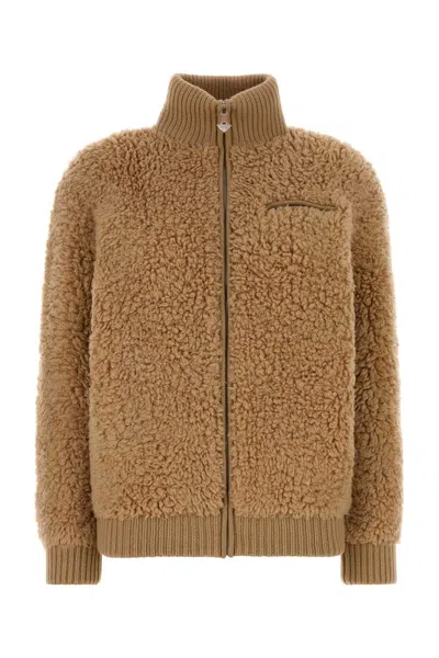 Prada Camel Wool Blend Cardigan In White