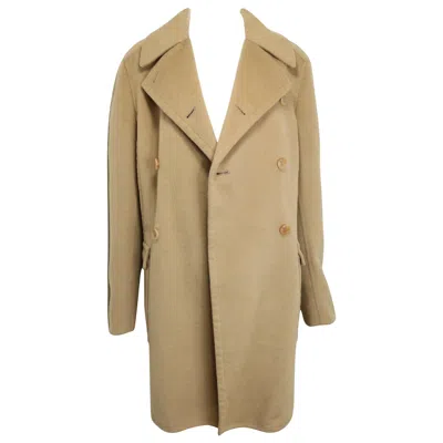 Pre-owned Prada Camel Wool Goat Hair Double Breasted Coat In Brown