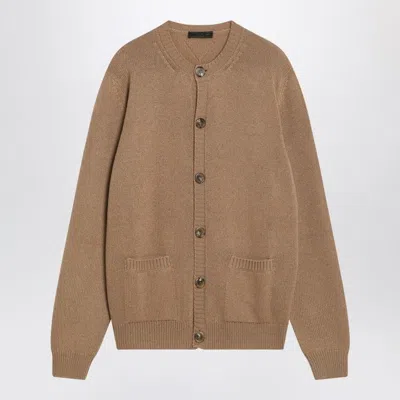 Prada Camel-coloured Cardigan In Cashmere In Animal Print