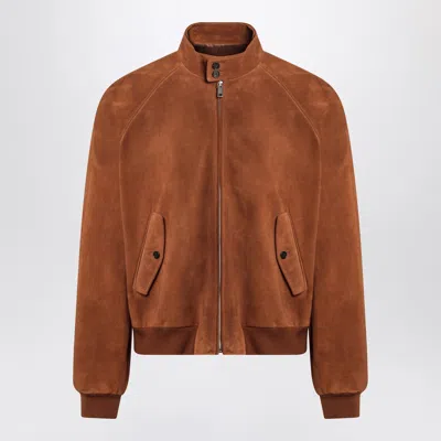 Prada Camel-coloured Suede Bomber Jacket In Brown