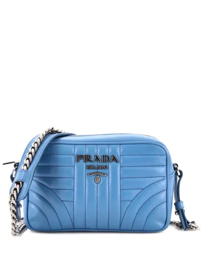 Pre-owned Prada Camera Bag Diagramme Quilted Leather Mini Crossbody Bag In Blue