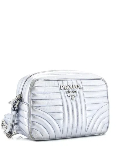 Pre-owned Prada Camera Bag Diagramme Quilted Leather Small Crossbody Bag In Blue