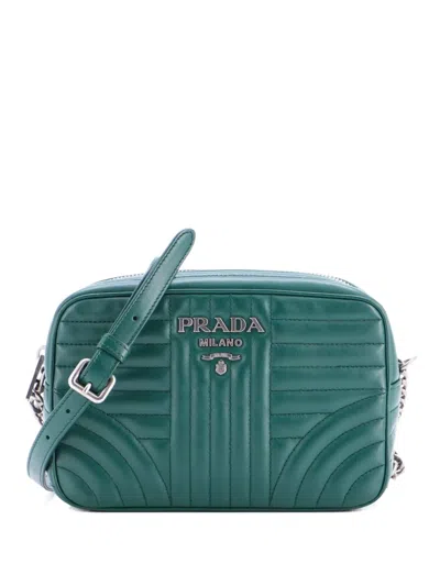 Pre-owned Prada Camera Bag Diagramme Quilted Leather Small Crossbody Bag In Green