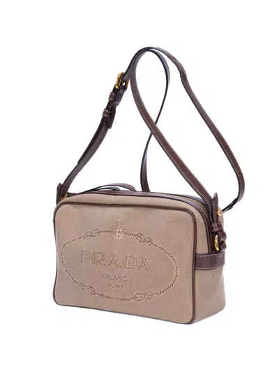 Pre-owned Prada Camera Logo-embroidered Cross-body Bag In Neutral