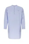 Prada Man Embroidered Poplin Shirt In Blue