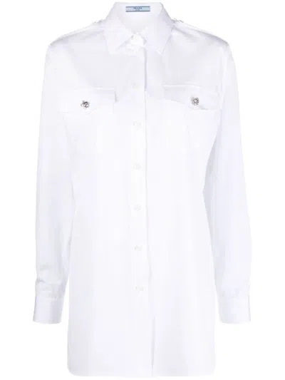 Prada Crystal-button Cotton Shirt In White