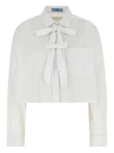 Prada Bow-detail Cropped Shirt In White