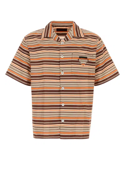 Prada Camicia In Misto Cotone Ricamato Uomo In Multi