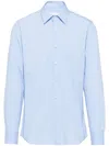 Prada Button-down Collar Poplin Shirt With Cuffed Sleeves In Blue